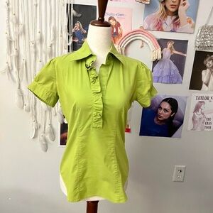 New York & Company Lime Ruffled Blouse